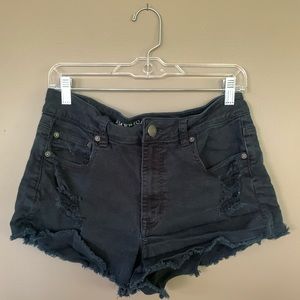 AEO Black denim ripped jean shorts size 12
